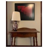 Imari Lamp, Turned Leg Single Drawer Stand with Backsplash