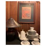 Chagall Print, Arts and Crafts Style Lamp, Gold Rimmed China
