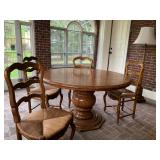 French Country Pedestal Table, Rush Seat Chairs