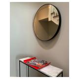Round Wall Mirror with Beveled Edge, Marble Top Console Table