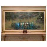 Koi Pond, Hand Painted Three Panel Screen, Signed Kline