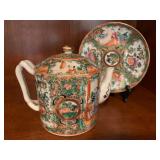 Famille Rose Chinese Tea Pot with Plate