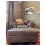 Ethan Allen Leather Armchair and Ottoman