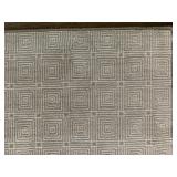 100% Wool Rug in Steel Blue and Tan Geometric Pattern, 13 x 16