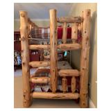 12. Cedar Log Bunk Bed, SET. Set includes bunk beds, 87 x 48 x 71, PLUS four drawer dresser, 44 x 24