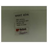 9. West Elm White High Gloss Desk, 80 x 20 x 74. Desk top has a red mark and minor wear.