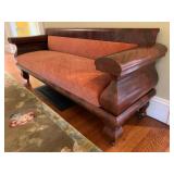 20. Antique Empire Sofa, 84 x 26 x 33. Upholstry has minor wear, wood shows cracks, only chip shown 