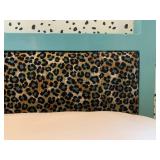 7. Modern Canopy Bed in Teal with Teal Leopard Print Inset Headboard, 85 x 61 x 80