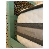 7. Modern Canopy Bed in Teal with Teal Leopard Print Inset Headboard, 85 x 61 x 80