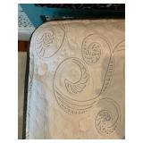 7. Modern Canopy Bed in Teal with Teal Leopard Print Inset Headboard, 85 x 61 x 80