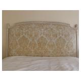 1. QUEEN Vintage French Bed Frame with Updated Damask Upholstered Headboard and Footboard, 88 x 64 x