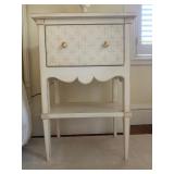 2. PAIR, Hand Painted White and Cream with Patterned Drawer Bedside tables, 22 x 15 x 33. HALF INCH 