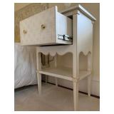 2. PAIR, Hand Painted White and Cream with Patterned Drawer Bedside tables, 22 x 15 x 33. HALF INCH 