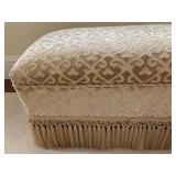 5. Large Velvet Damask Bench with Fringe, 37 x 18 x 19h