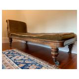 33. Antique Chaise with Carved Frame and Original Velvet Upholstery, 75 x 27 x 32, cushion is hard f