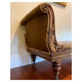33. Antique Chaise with Carved Frame and Original Velvet Upholstery, 75 x 27 x 32, cushion is hard f
