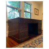34. Antique Double Pedestal Desk with Leather Top, 60 x 32 x 29.
