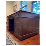 34. Antique Double Pedestal Desk with Leather Top, 60 x 32 x 29.