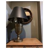 42. Oversized Brass Lamp with Marbled Shade