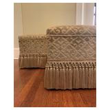 6. PAIR, Velvet Damask Benches with Fringe, 18 x 17 x 18h
