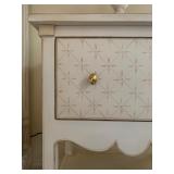 2. PAIR, Hand Painted White and Cream with Patterned Drawer Bedside tables, 22 x 15 x 33. HALF INCH 