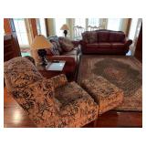 Hancock and Moore Upholstered Recliner with Ottoman, Leather Sofas, PAIR 