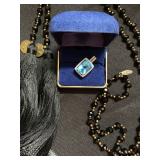 14K Set Aquamarine Pendant with Diamonds 