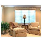 Upholstered Armchairs with Ottoman, Pair 