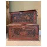 Antique Burned Wooden Chests 
