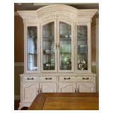Fremarc Dinning Room Set, Six Carved Frame Rush Seat Chairs, Sideboard and Hutch