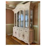 Fremarc Dinning Room Set, Six Carved Frame Rush Seat Chairs, Sideboard and Hutch