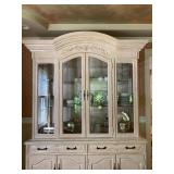 Fremarc Dinning Room Set, Six Carved Frame Rush Seat Chairs, Sideboard and Hutch