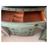 Vintage Hand Painted Chinoiserie Bedroom Set with Marble Top, Signed R. Welch 