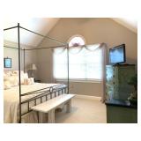 Canopy Bed, Rustic End of Bed Bench, Vintage Hand Painted Chinoiserie Bedroom Set with Marble Top 