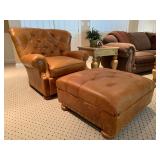 Ralph Lauren Tufted Back Leather Club Chair with Ottoman 