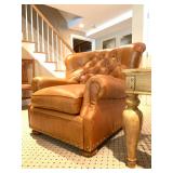 Ralph Lauren Tufted Back Leather Club Chair with Ottoman 