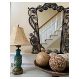 Door Top Iron Base Console Table with Mirror, Enamel Lamps, Home Decor 