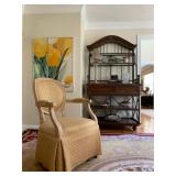 Quilted Oval Back Accent Chairs with Skirt, Bakers Rack, Aubusson Needlepoint Rug 