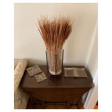 Gate Leg Table, Vintage Glass Trays, Large Iron Stand with Vase 