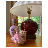 Burgundy Vase Lamp w Asian Base, Music Box