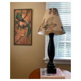 Copper Painting, Wooden Column Lamp 