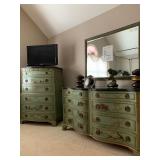 Vintage Hand Painted Chinoiserie Bedroom Set with Marble Top