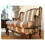 TRS Furniture Carved Frame Armchair and Ottoman in Silk Stripe 