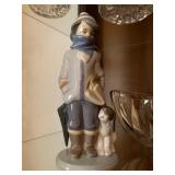 Lladro, Winter Boy with Dog, Cut Crystal 
