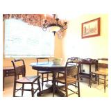 Hitchcock Pedestal Table with Six Rush Seat Chairs 