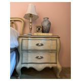 White Furniture Bombe Style Two Drawer Bed Side Tables, PAIR 