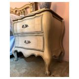 White Furniture Bombe Style Two Drawer Bed Side Tables, PAIR 