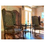 19th C Biedermeier Wingback Exposed Arm Armchairs, PAIR