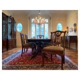 Baker Furniture Historic Charleston Furniture Banded Dining Table and Carved Chippendale Chairs, SET