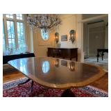 Baker Furniture Historic Charleston Furniture Banded Dining Table and Carved Chippendale Chairs, SET